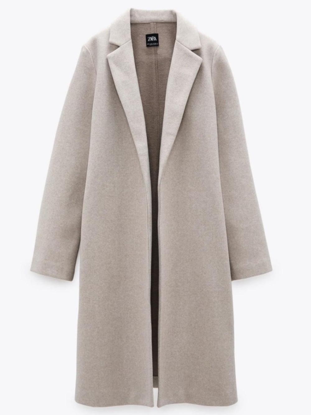 Zara Open-Front Long Coat — Light Taupe